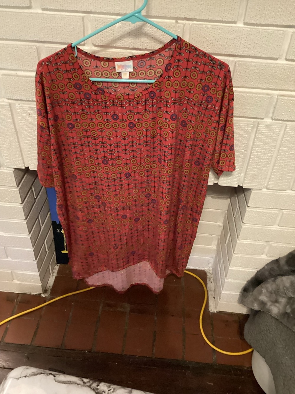 LuLaRoe Red Floral Geometric Short Sleeve Tunic
